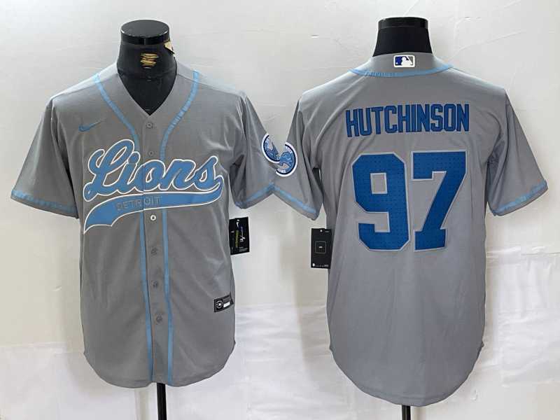 Men's Detroit Lions #97 Aidan Hutchinson Grey With Patch Cool Base Stitched Baseball Jersey,We sell and wholesale Men's Detroit Lions #97 Aidan Hutchinson Grey With Patch Cool Base Stitched Baseball Jersey on line form chian!